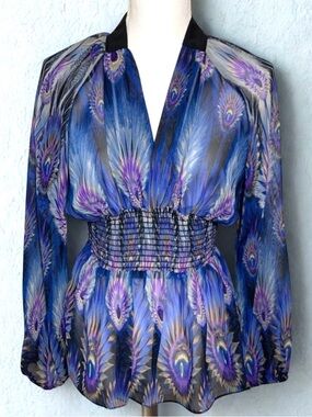 NWT 382 Three Eighty Two Peacock Top Blouse Women Size Medium